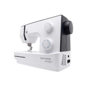 Bernette Sew & Go 5 sewing machine with 23 stitch options, Compact Bernette Sew & Go 5 for beginner sewing projects, Mechanical Bernette Sew & Go 5 with 4‑step buttonhole feature, Bernette Sew & Go 5 sewing machine with manual threader and cutter, Bernette Sew & Go 5 for home sewing with adjustable stitch settings