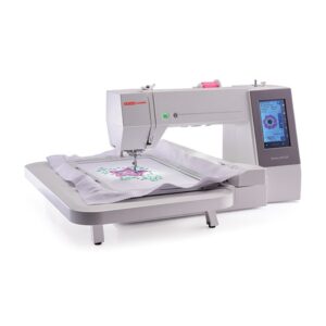 Usha Janome 550E computerized embroidery machine with side view